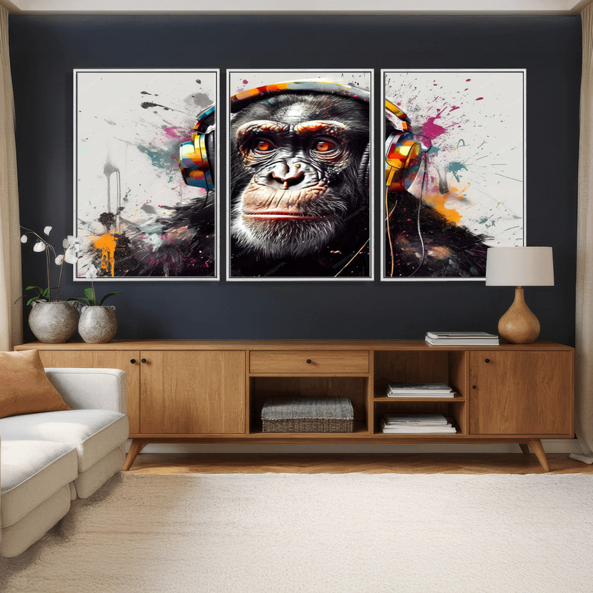 Dj Monkey Wall Art Canvas Print – Colorful Pop Art Banksy