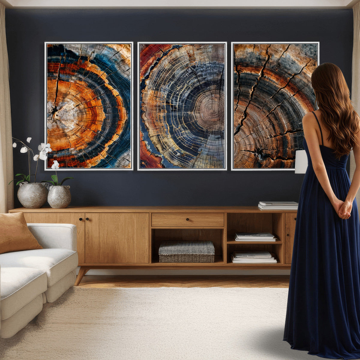 Tree Ring Triptych Canvas Wall Art — Set of 3 Wood Grain