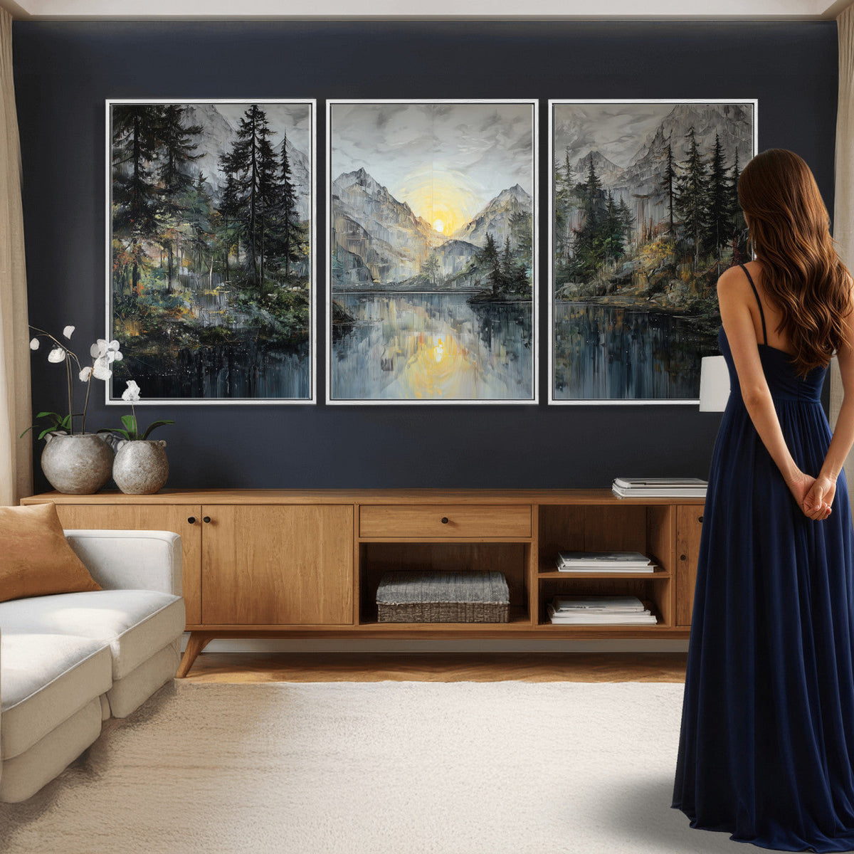 Drip Style Forest Lake Gold Art — Abstract Expressionist