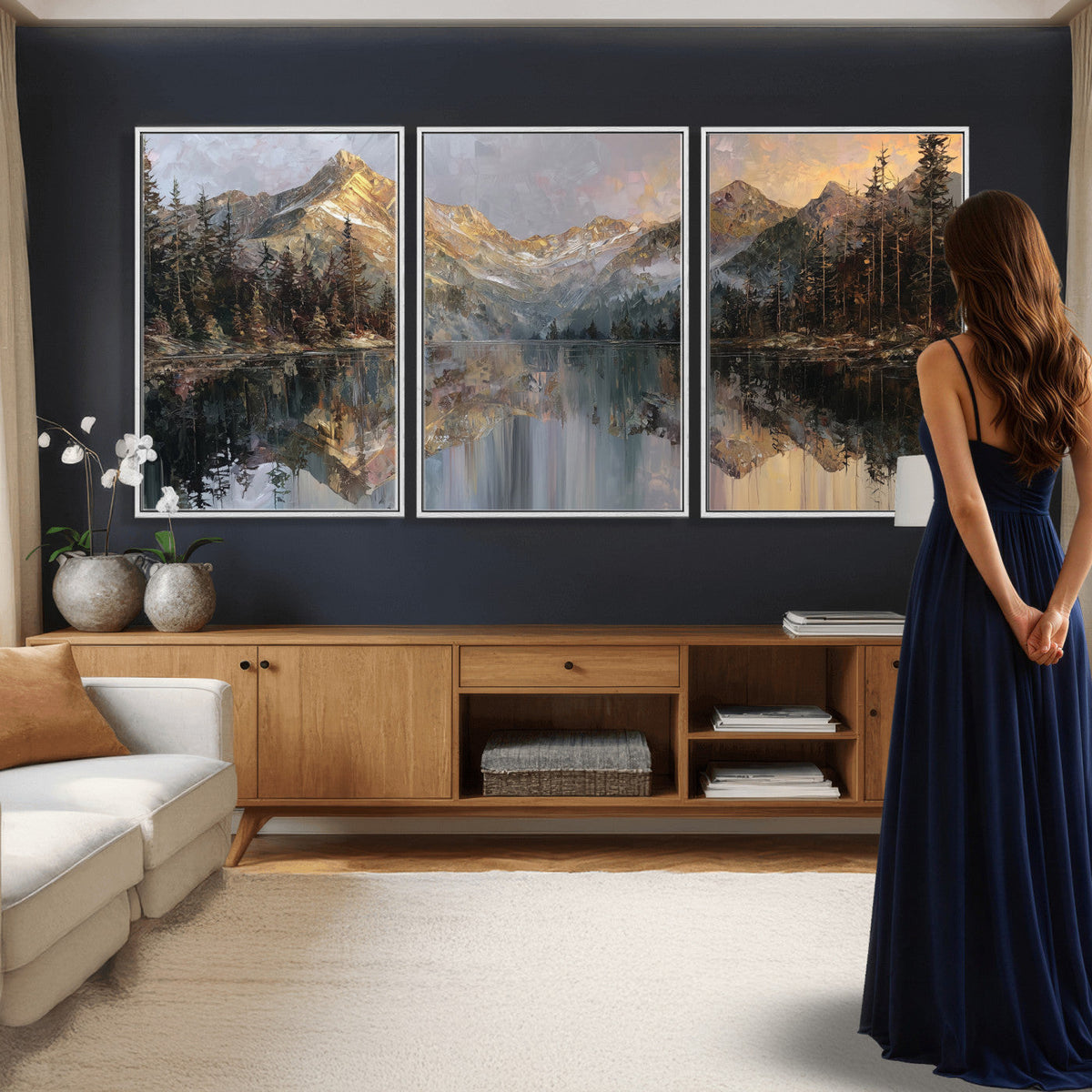 Drip Style Forest Lake Gold Art — Abstract Expressionist