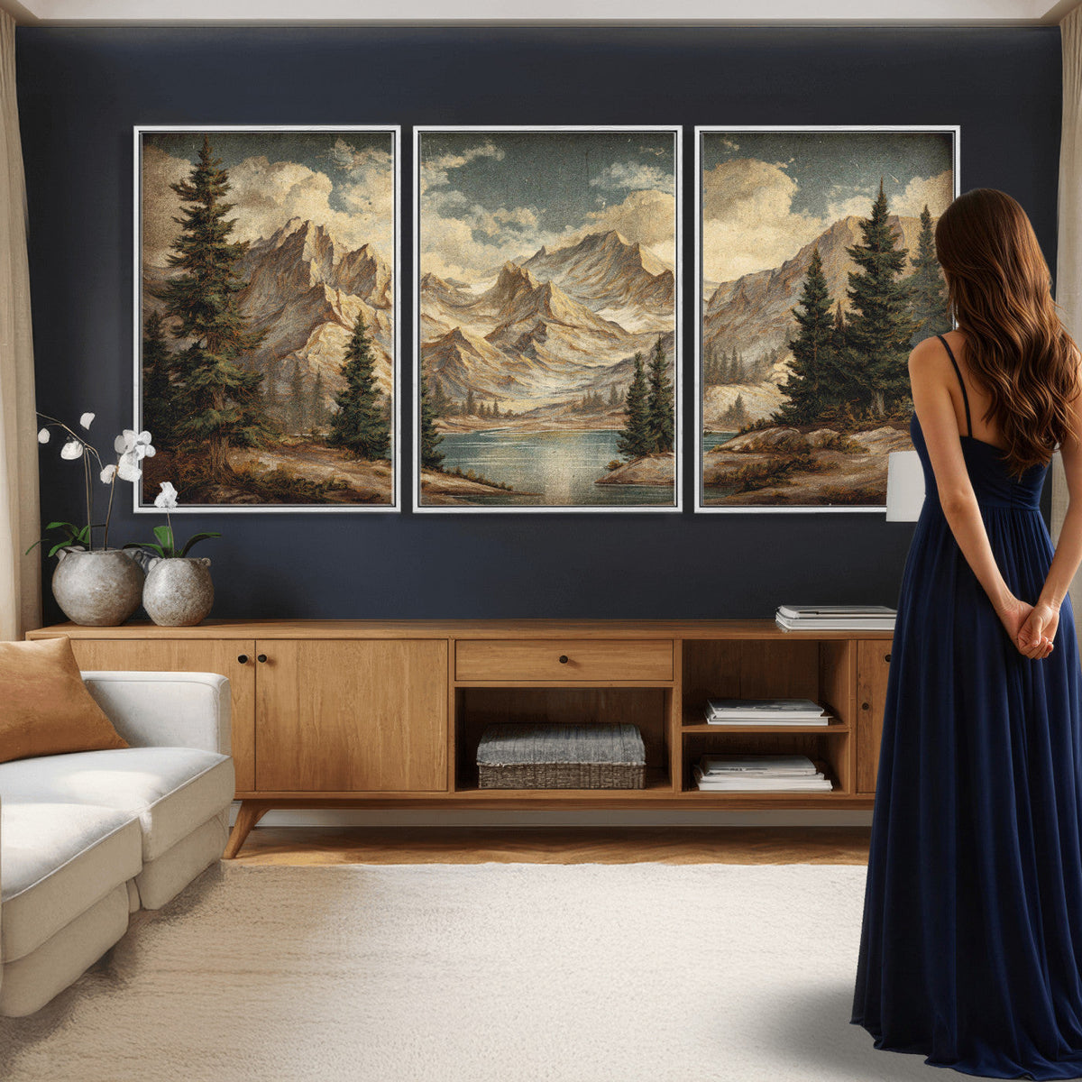 Drip Style Forest Lake Gold Art — Abstract Expressionist