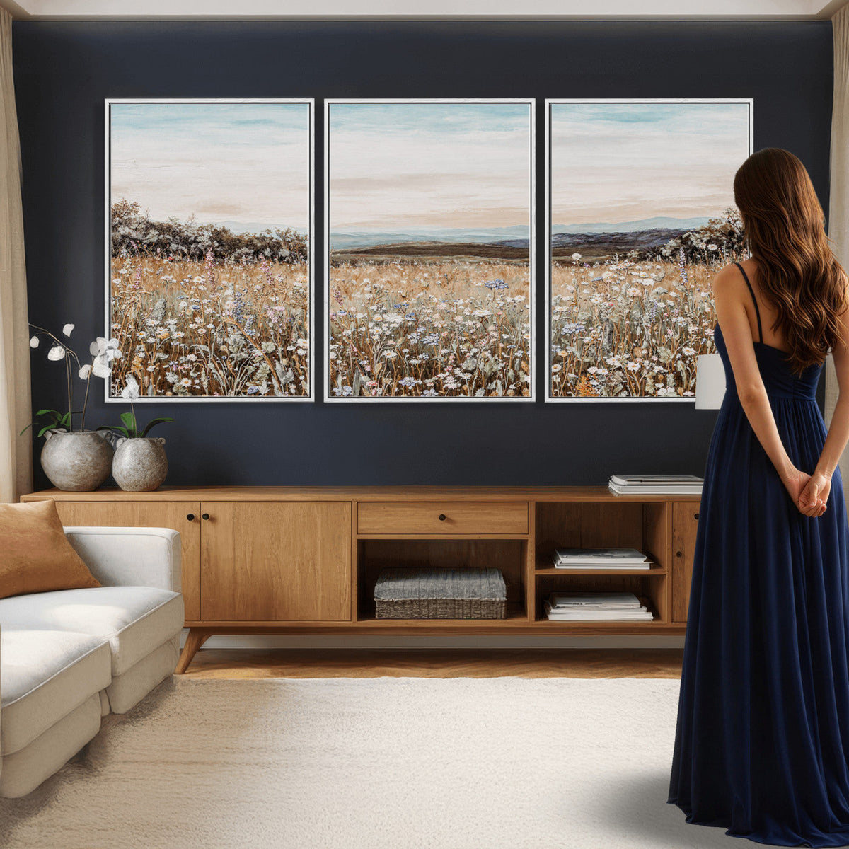 Neutral Wildflower Field Canvas Wall Art — Beige Earth Tone