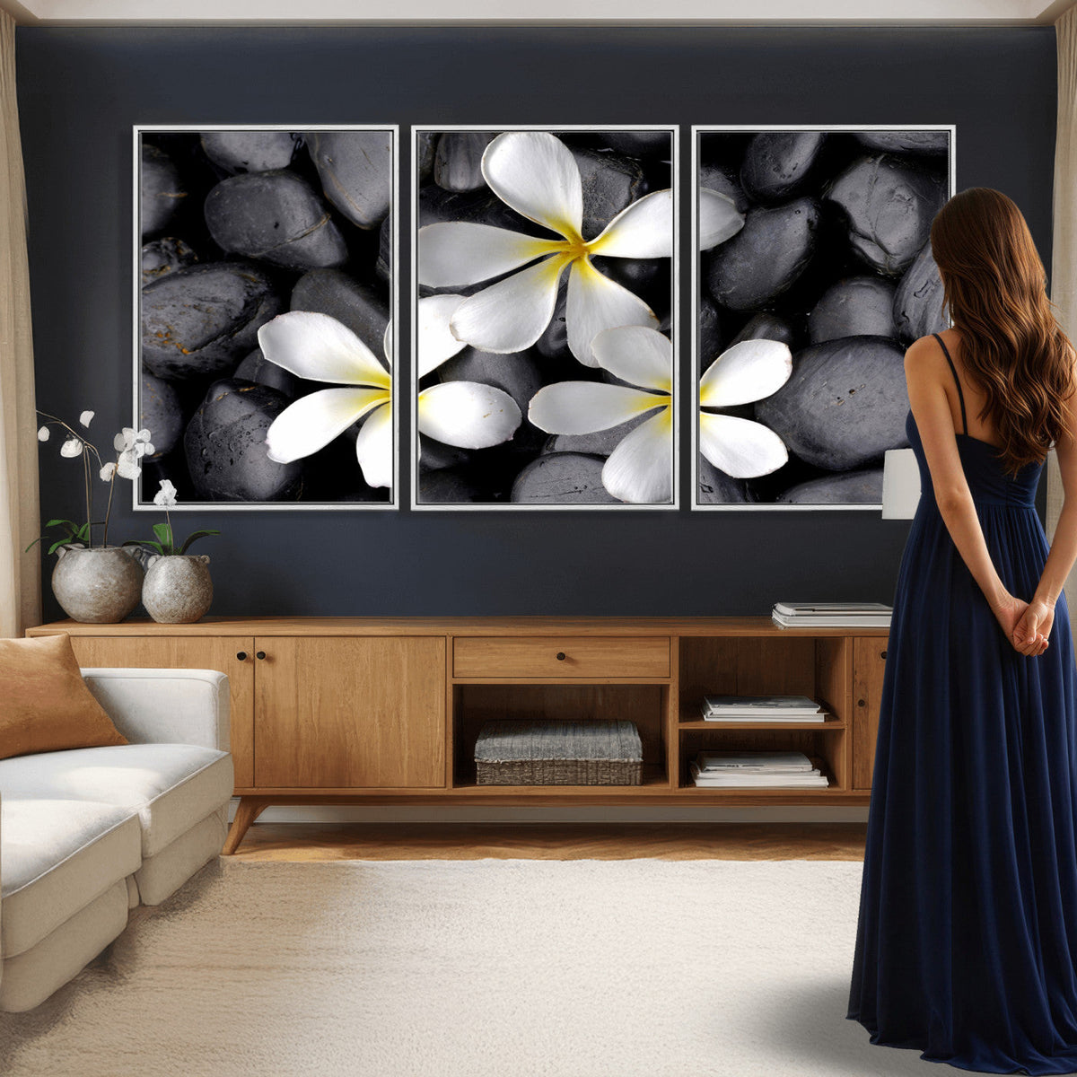 Plumeria Frangipani Black Stone Canvas | White Flower Spa