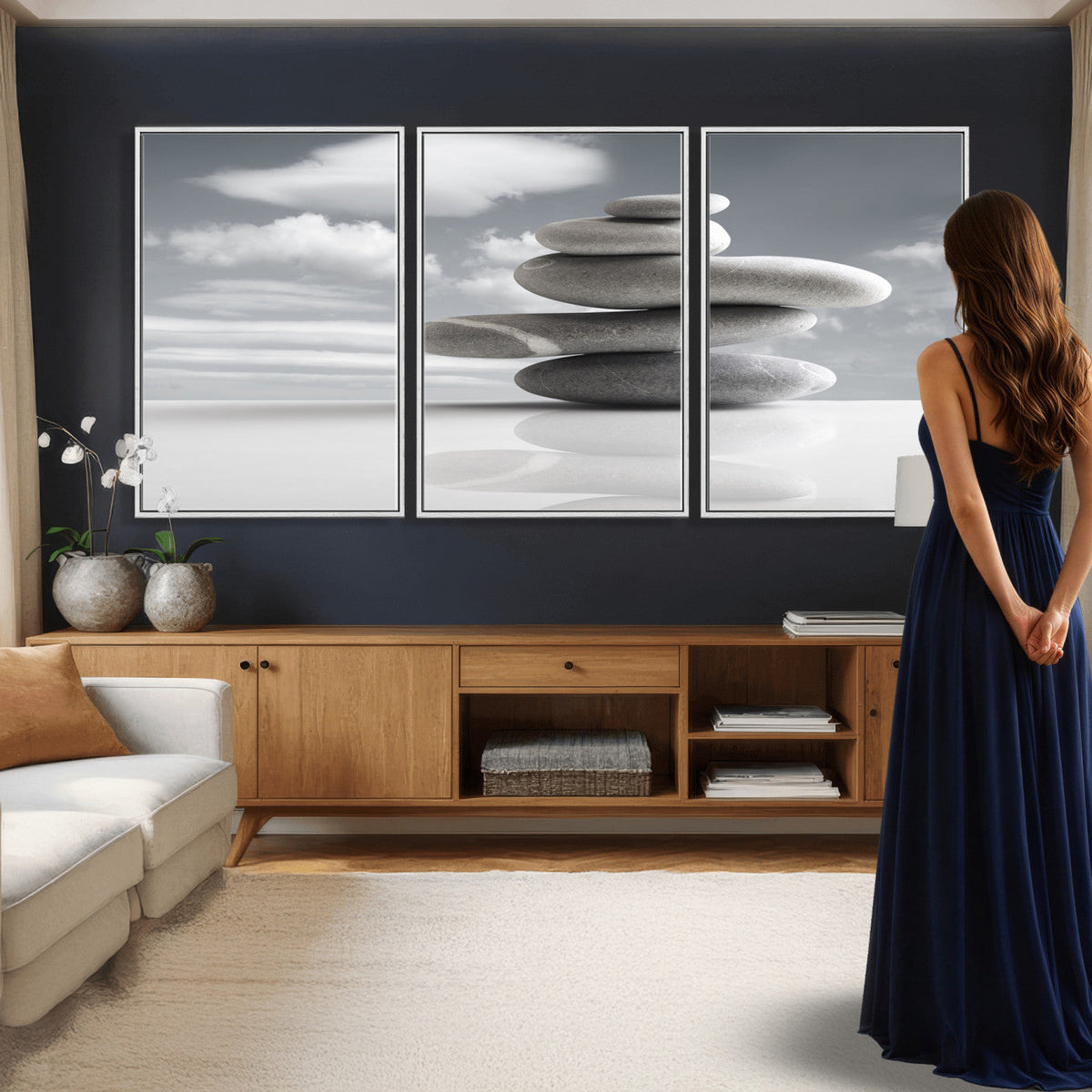 Zen Stone Wall Art Canvas Print, Balanced Rock Stack Framed
