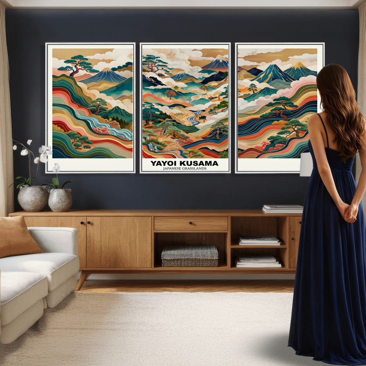 Japanese Grasslands Canvas Wall Art, Kusama Inspired