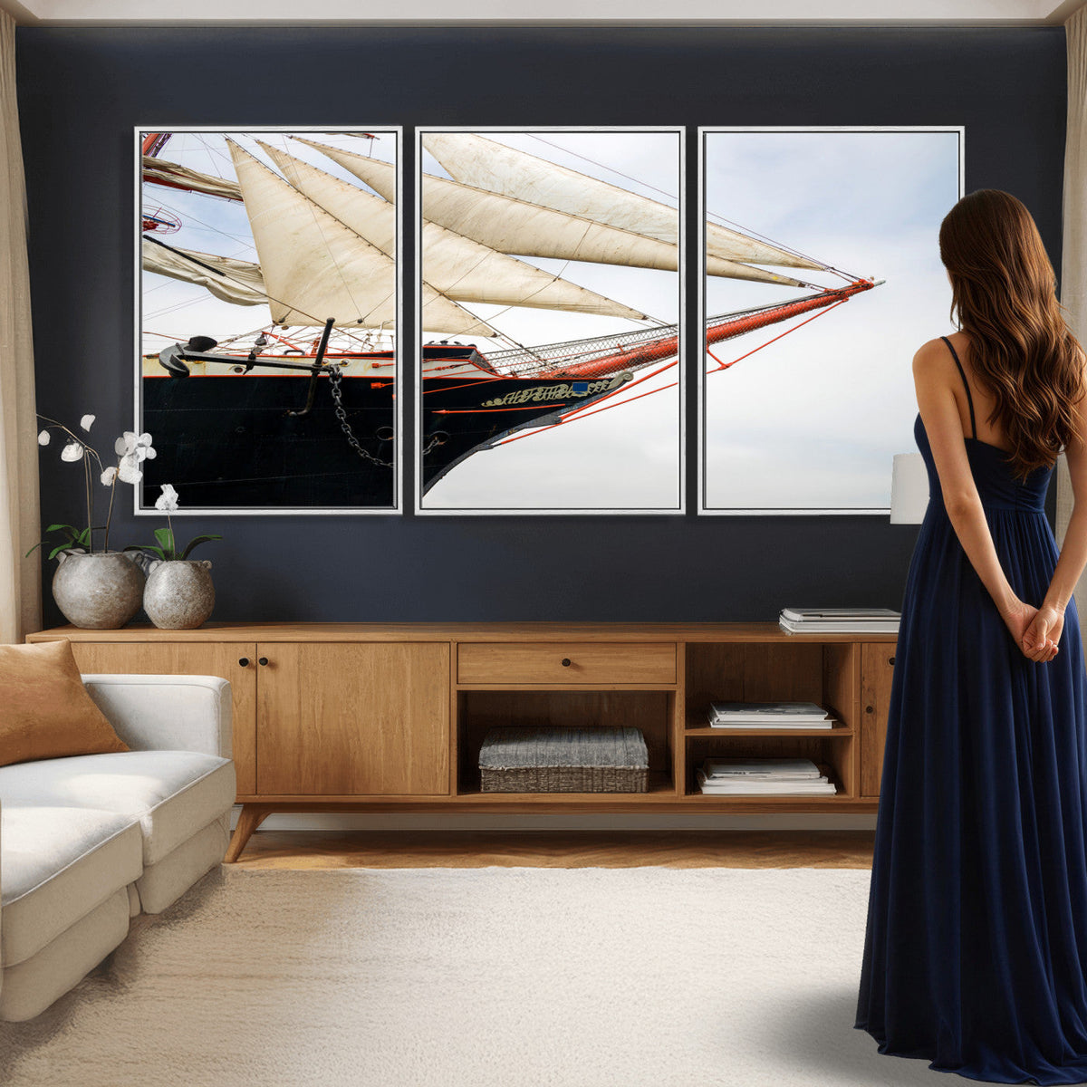 Sailboat Wall Art Canvas Print, Vintage Ship Bow Framed
