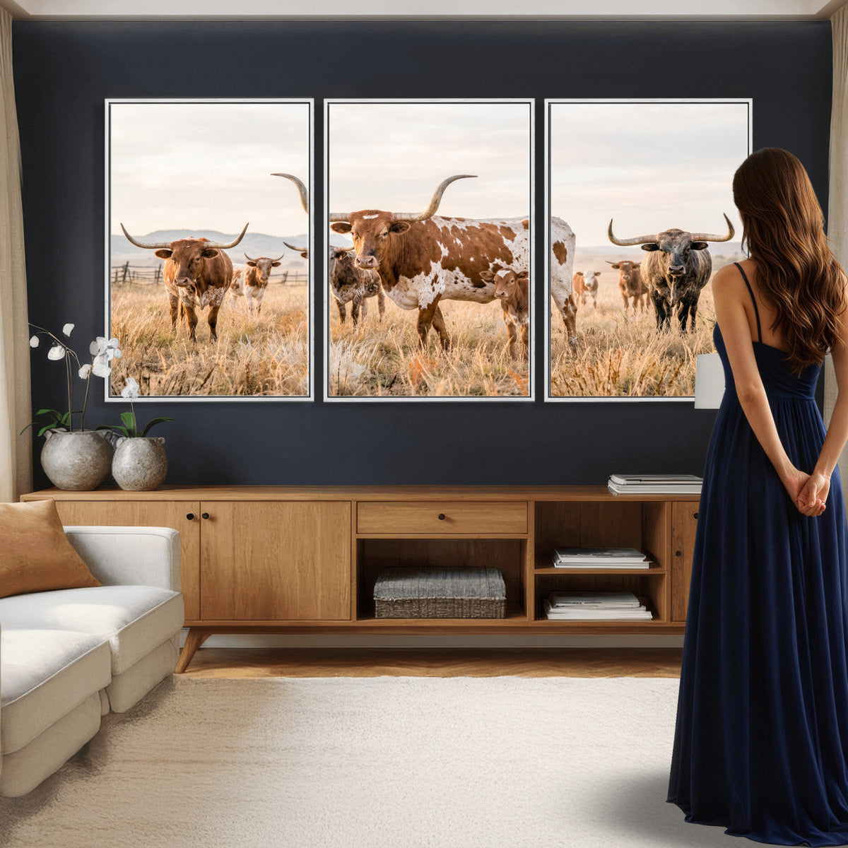 Texas Longhorn Canvas Wall Art, Rustic Farm Animal Photography Print, Farmhouse Country Decor, Western Ranch Art