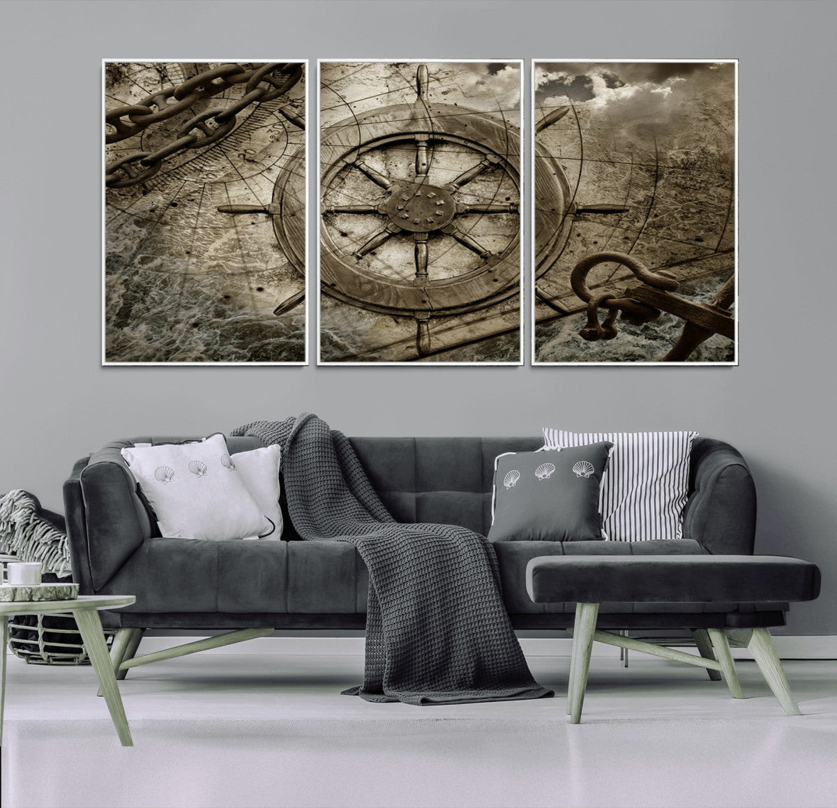 Wooden Ship Wheel Canvas Print, Multi Panel Canvas Wall Art