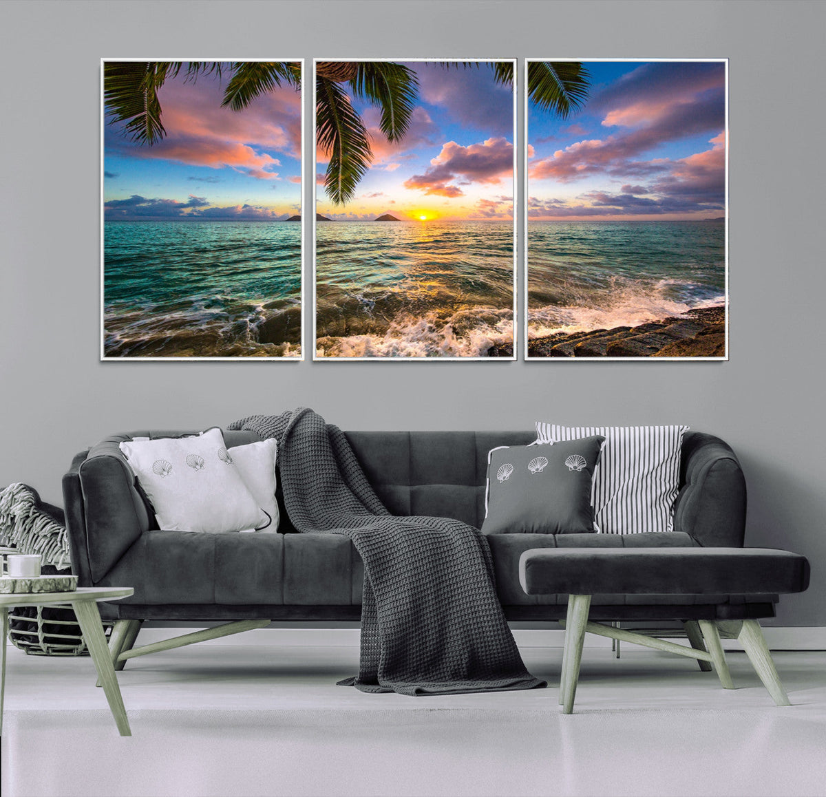 Framed Tropical Sunset Art Canvas Print