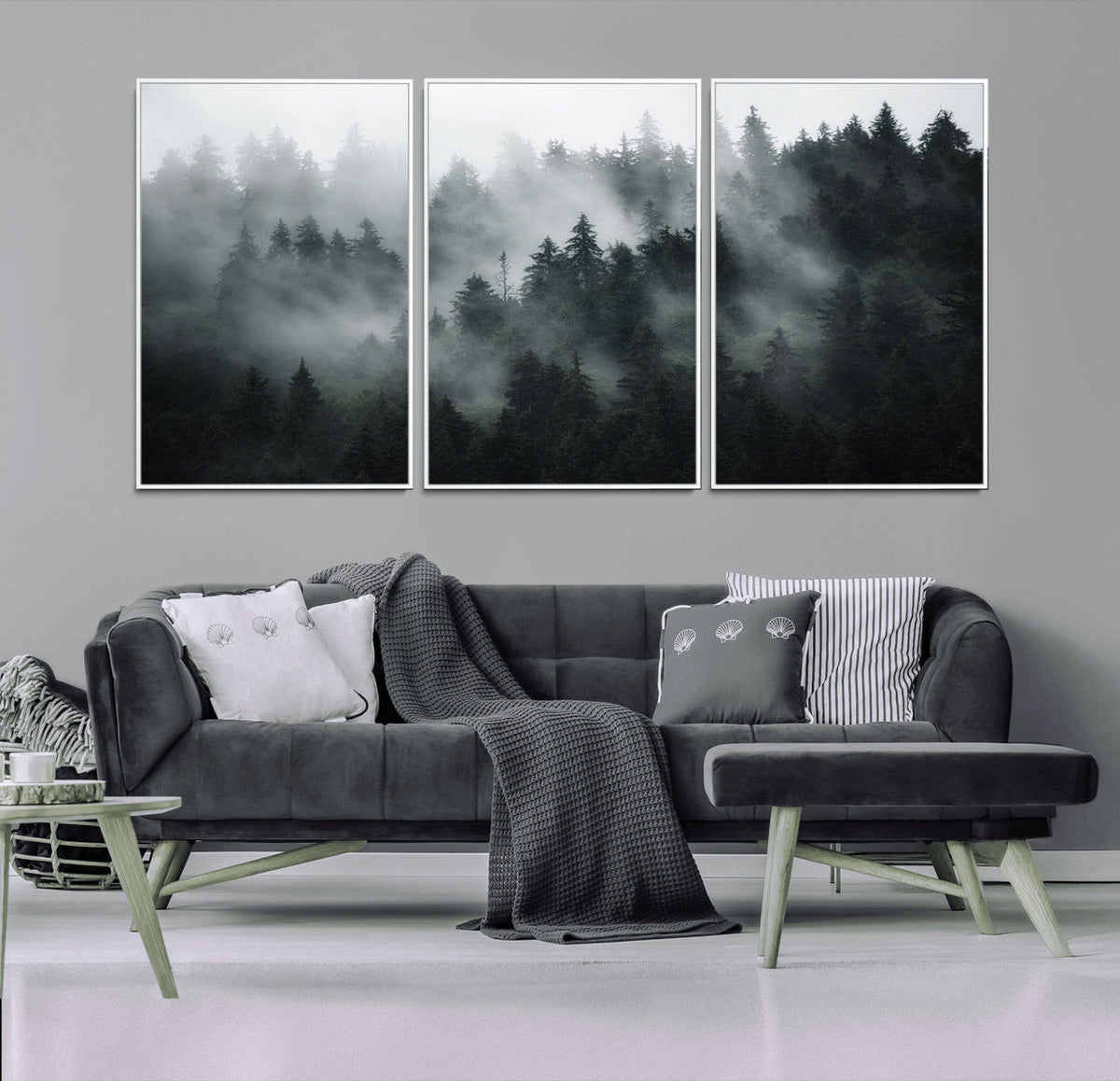 Foggy Forest Wall Art Canvas Print | 3 Panel Large Misty
