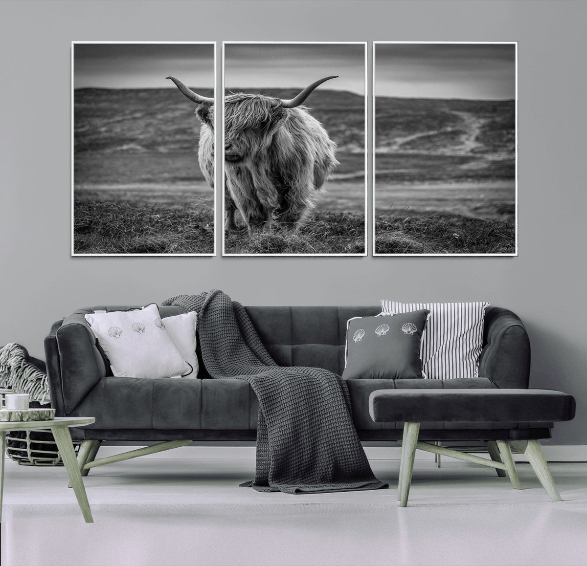 Fluffy Cattle Wall Art Print, Highland Cow Canvas, Framed