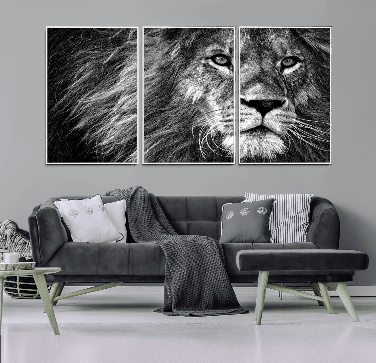 Black and White Lion Canvas Wall Art Print – Wildlife