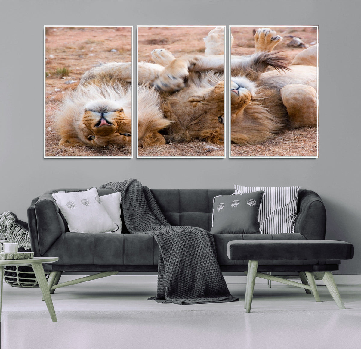 Lion Pair Wall Art Canvas Print – Framed Wildlife Scene with