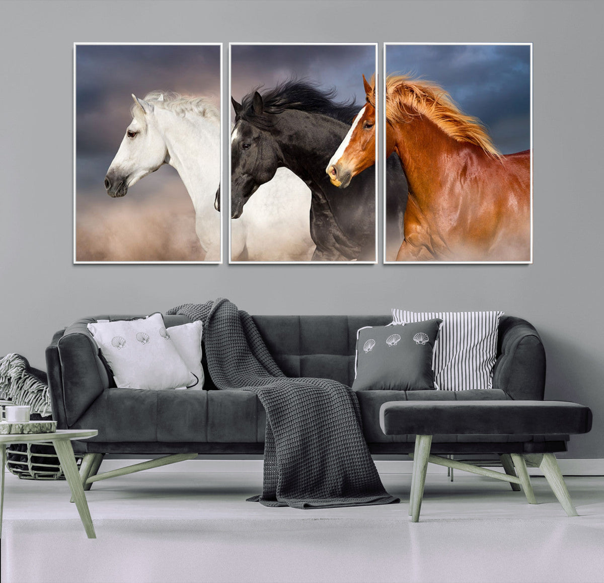 Animal Wall Art Three Horses Farmhouse Art Canvas, Framed