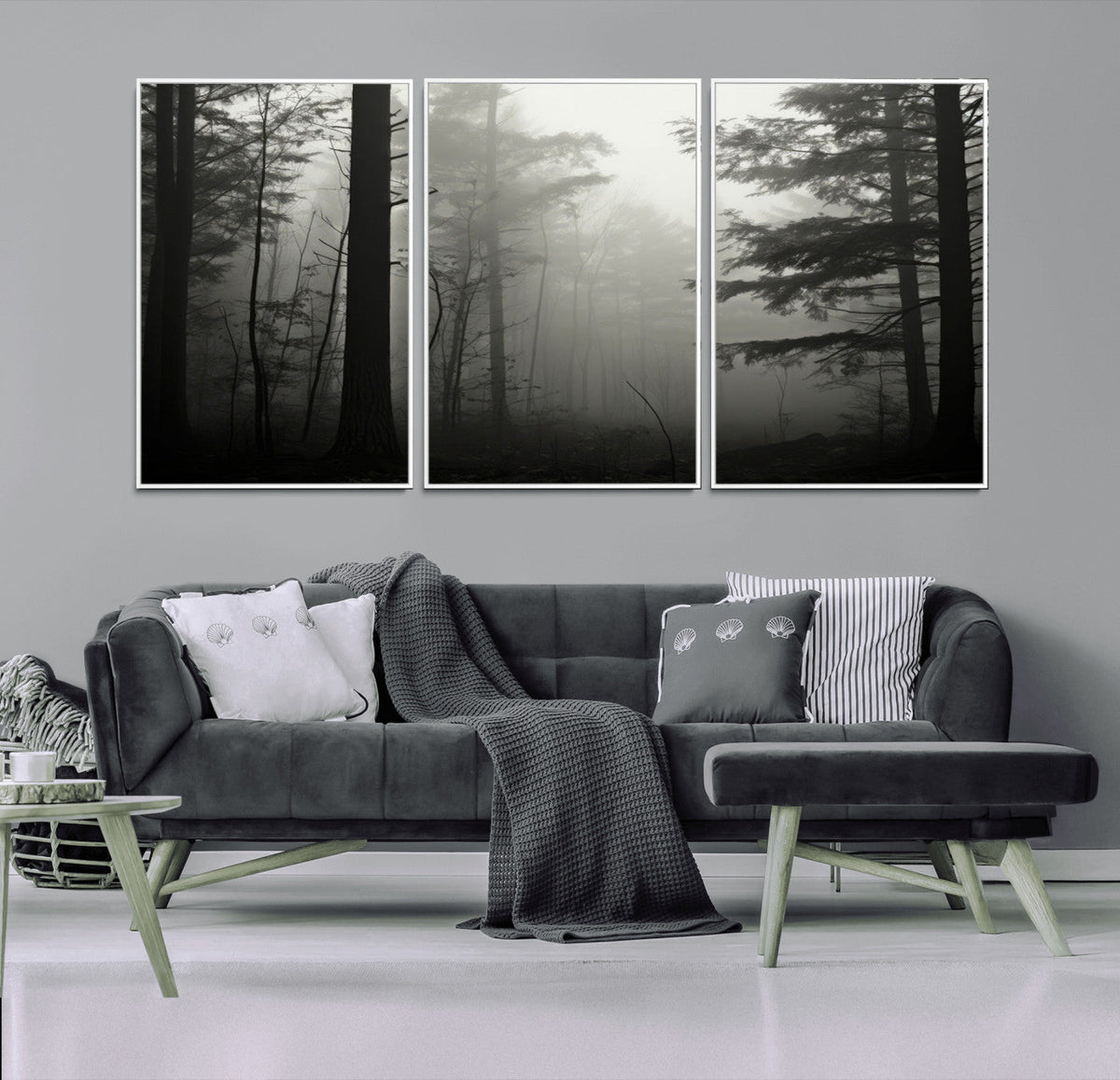 Misty Forest Wall Art Premium Canvas Print a Foggy and