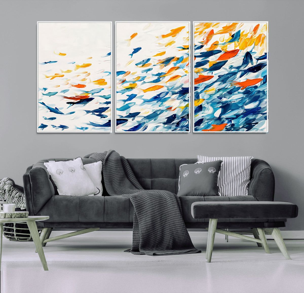 Abstract Fish Shoal Wall Art Canvas Print, Colorful Fish