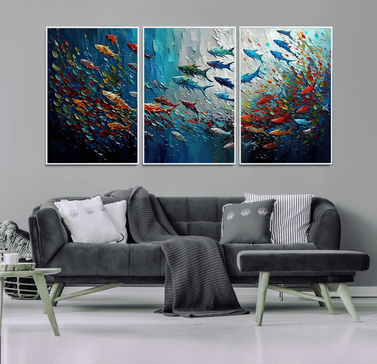 Modern Abstract Fish Shoal Wall Art Canvas Print, Colorful