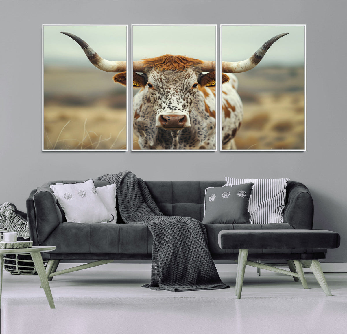 Texas Cow Longhorn Wall Art Canvas Print for Farm House Wall