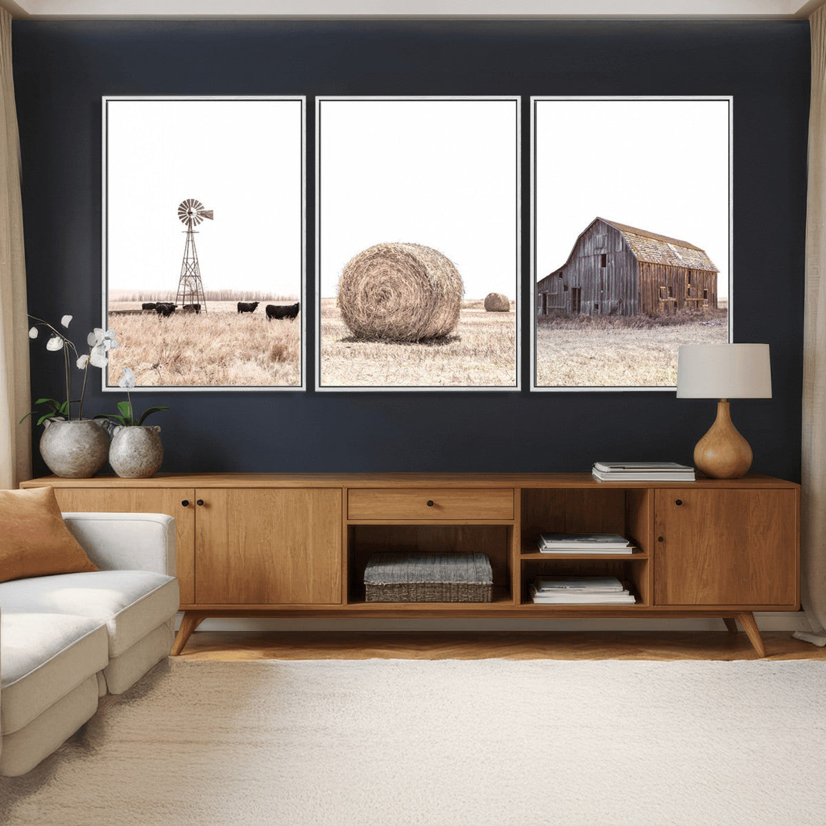 Rustic Farmhouse Wall Art Set of 3 – Country Barn and Wheat