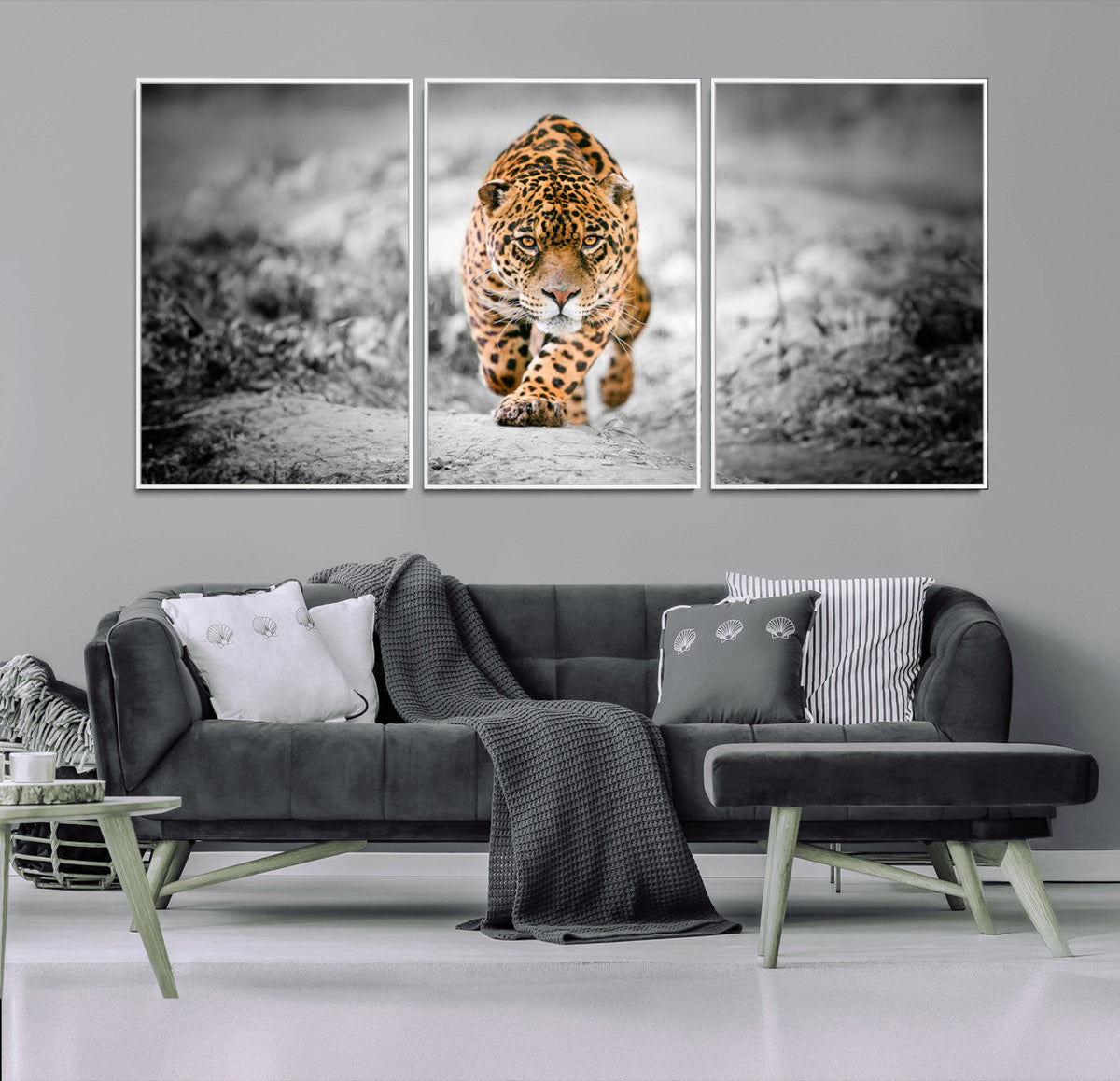 Jaguar Wall Art Canvas Print - Majestic Big Cat in Focused