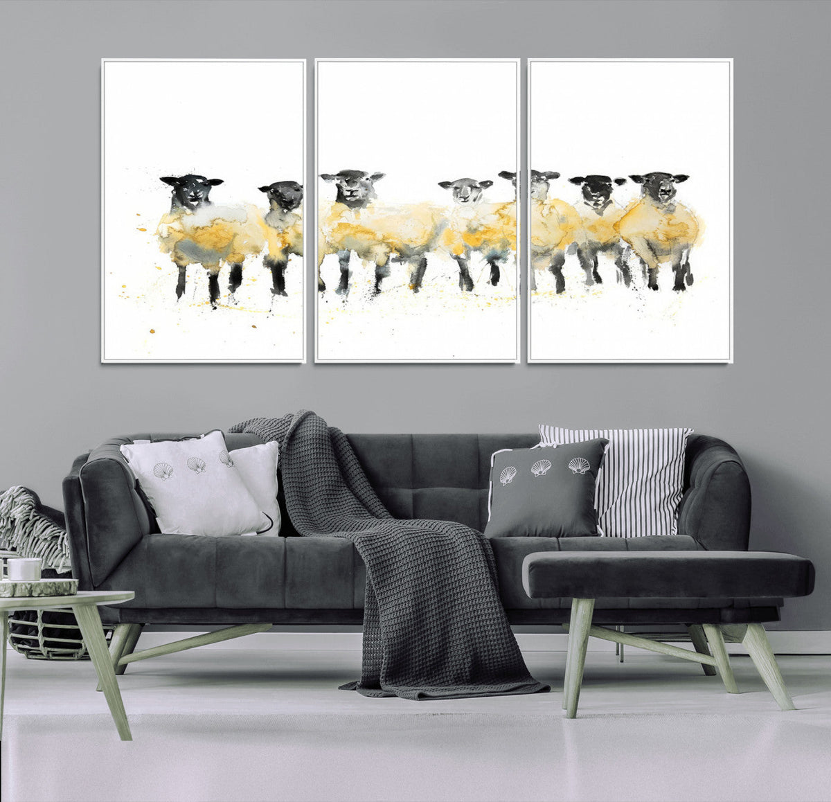Farmhouse Wall Art Sheep Print | Ready to Hang Framed Canvas