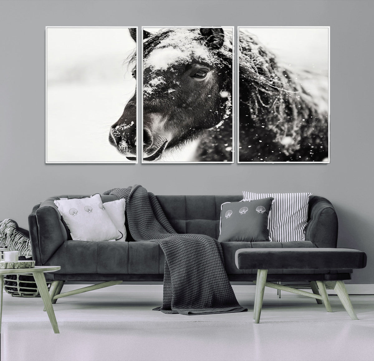 Framed Black and White Horse Wall Art | Ready to Hang and
