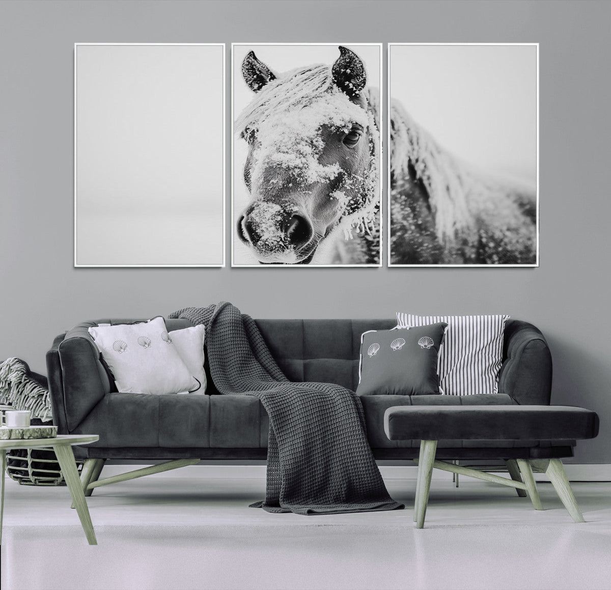 White Horse Wall Art | Ready to Hang and Framed | Winter