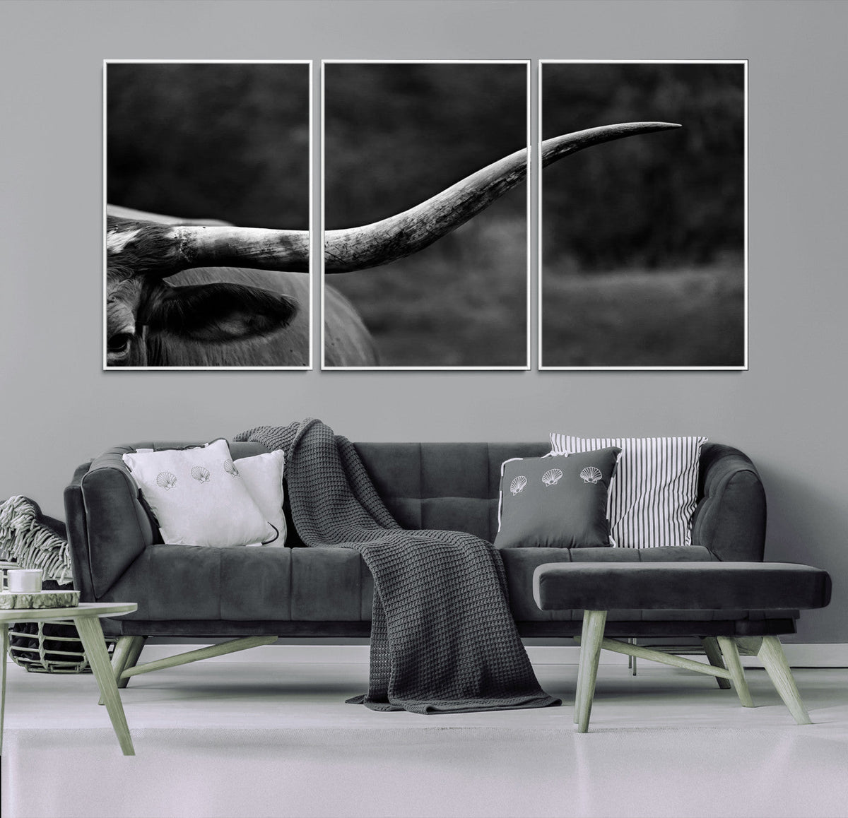 Cow Longhorn Wall Art | Black and White Print | Ready to