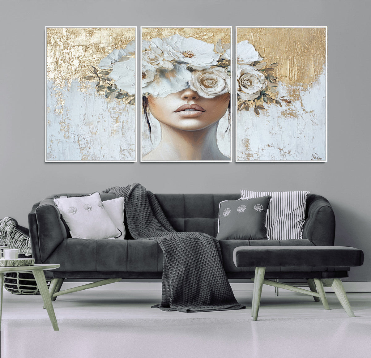 Golden Petal Wall Art - Canvas Print Flower Head Woman