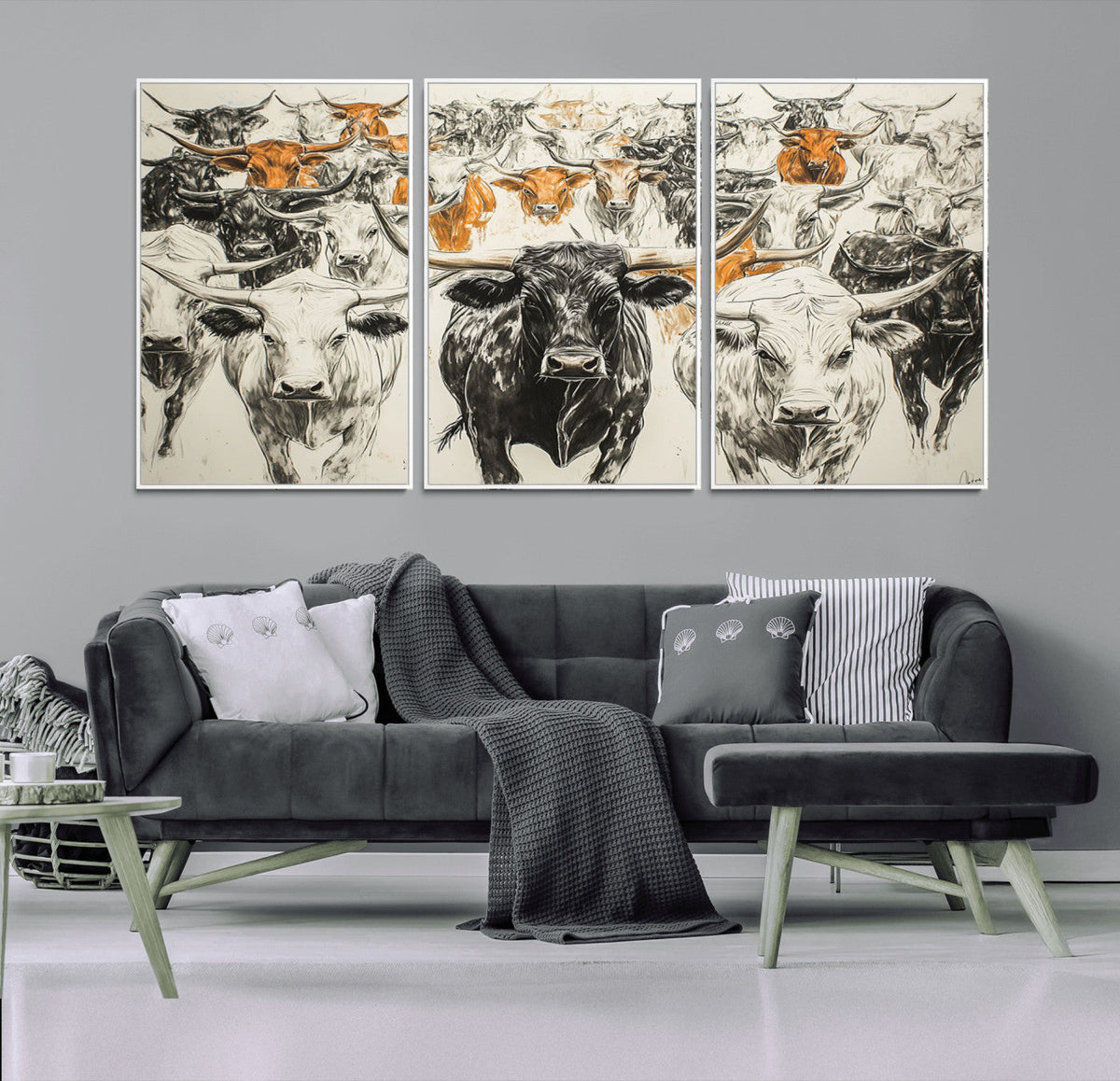 Texas Longhorn Wall Art Canvas Print – Herd Abstract Cow