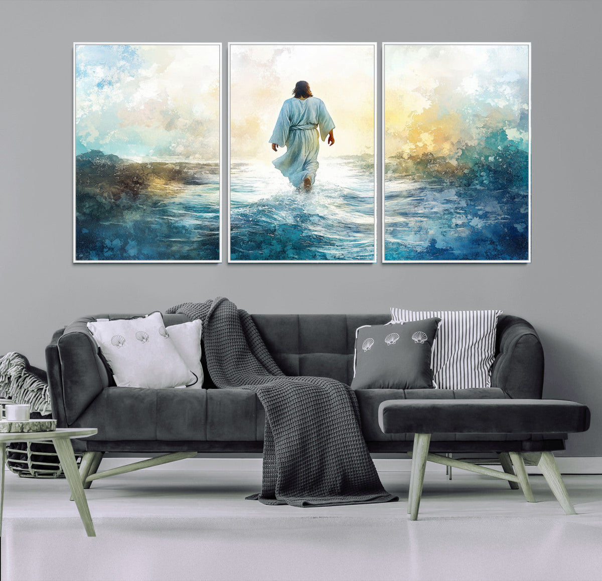 Watercolor Jesus Walking on Water Canvas Print, Christian