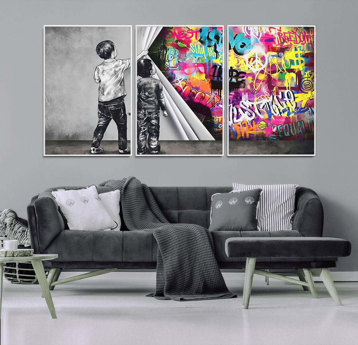 Banksy Print - Street Art Canvas Wall Art - Kids Revealing