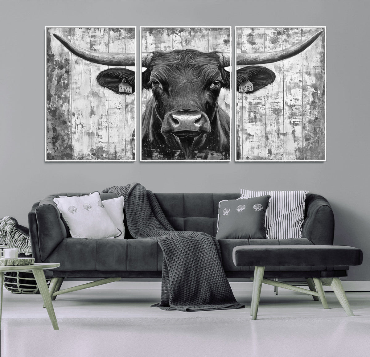 Abstract Longhorn Bull Wall Art Canvas Print - Rustic Texas