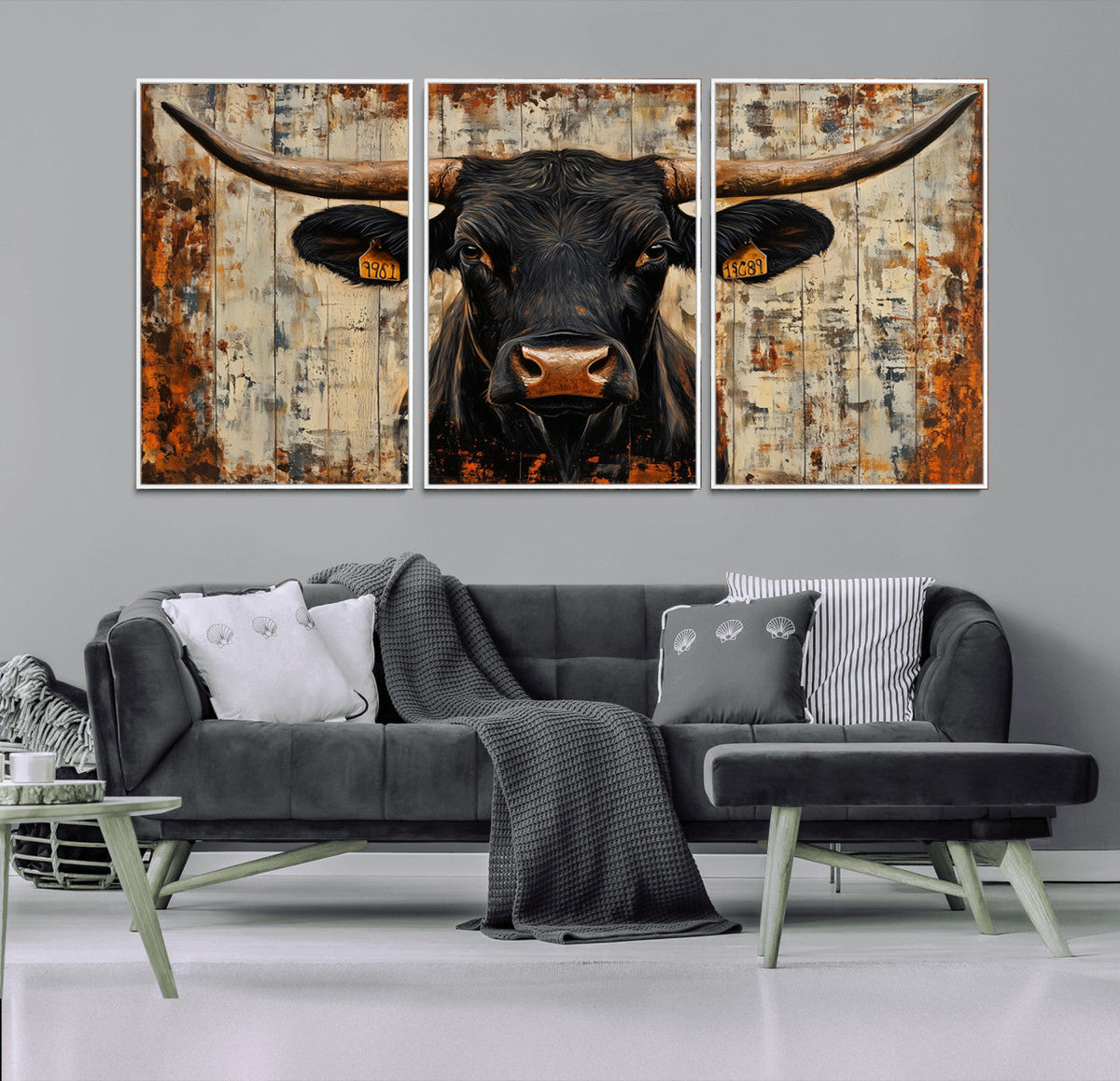 Rustic Texas Artwork Wall Art Canvas Print - Abstract Cow