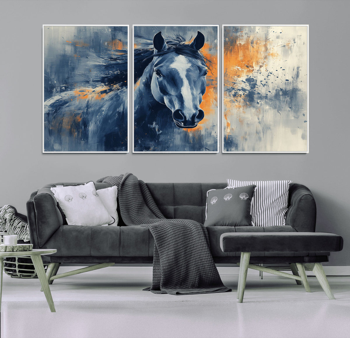 Abstract Blue Horse Wall Art Print Canvas | Horse Wall Art