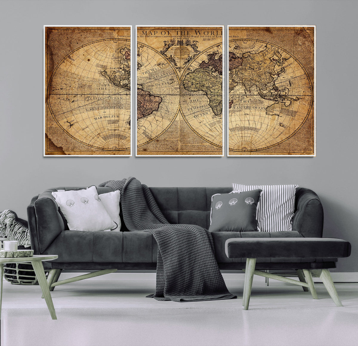 Vintage World Map Wall Art Canvas – Antique Style Push Pin