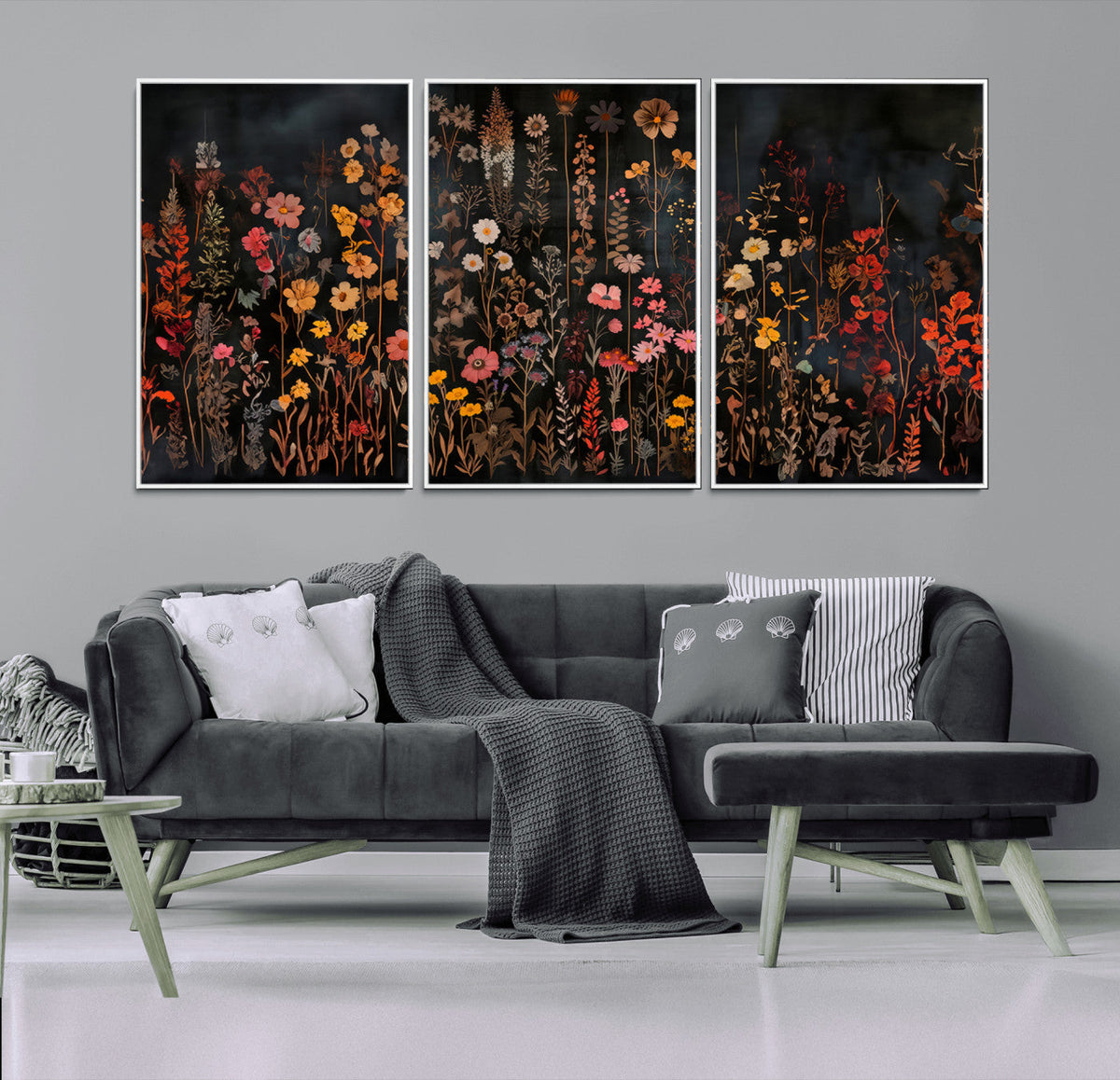 Large Floral Painting Print Illustration Flowers Canvas Wall