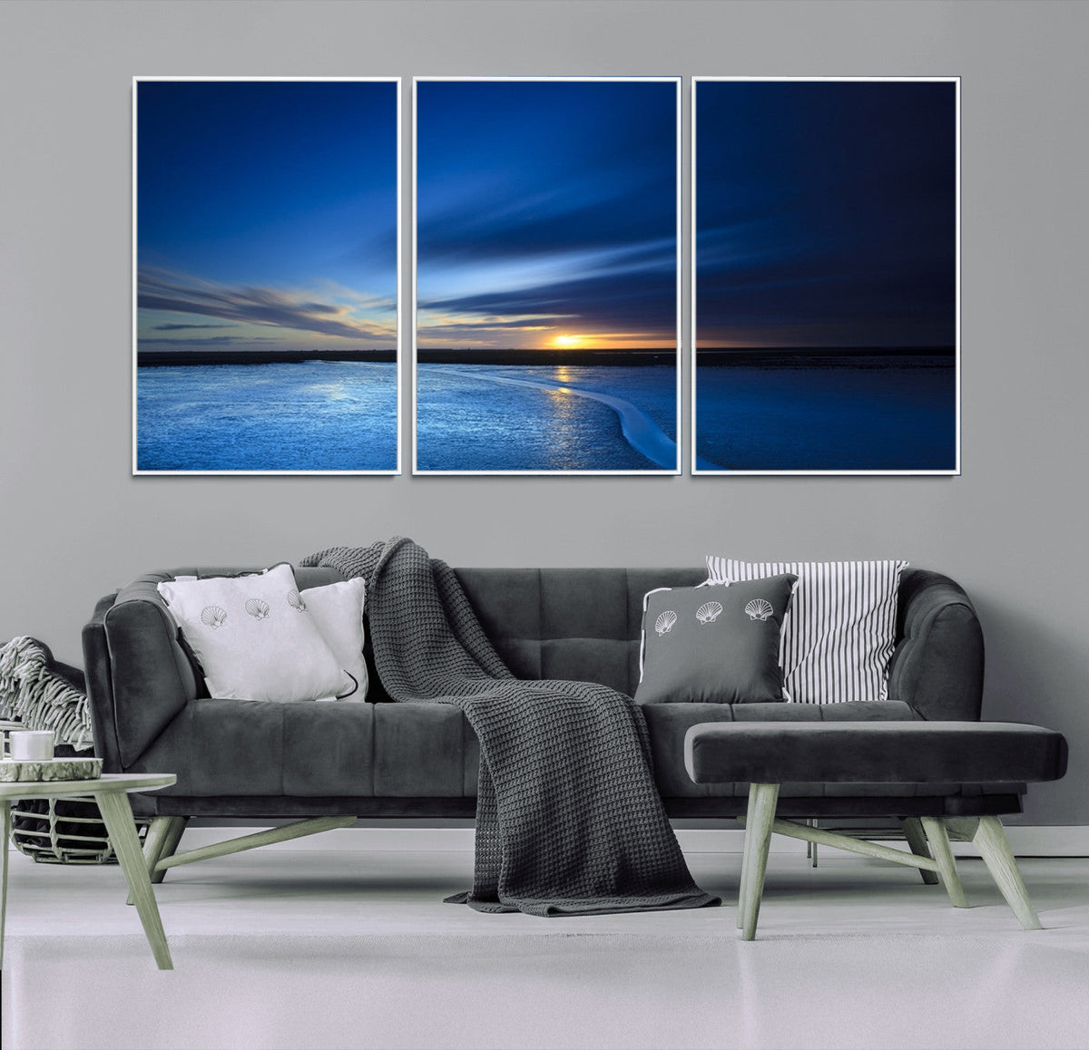 Blue Sunset Ocean Canvas Wall Art Print – Serene Coastal