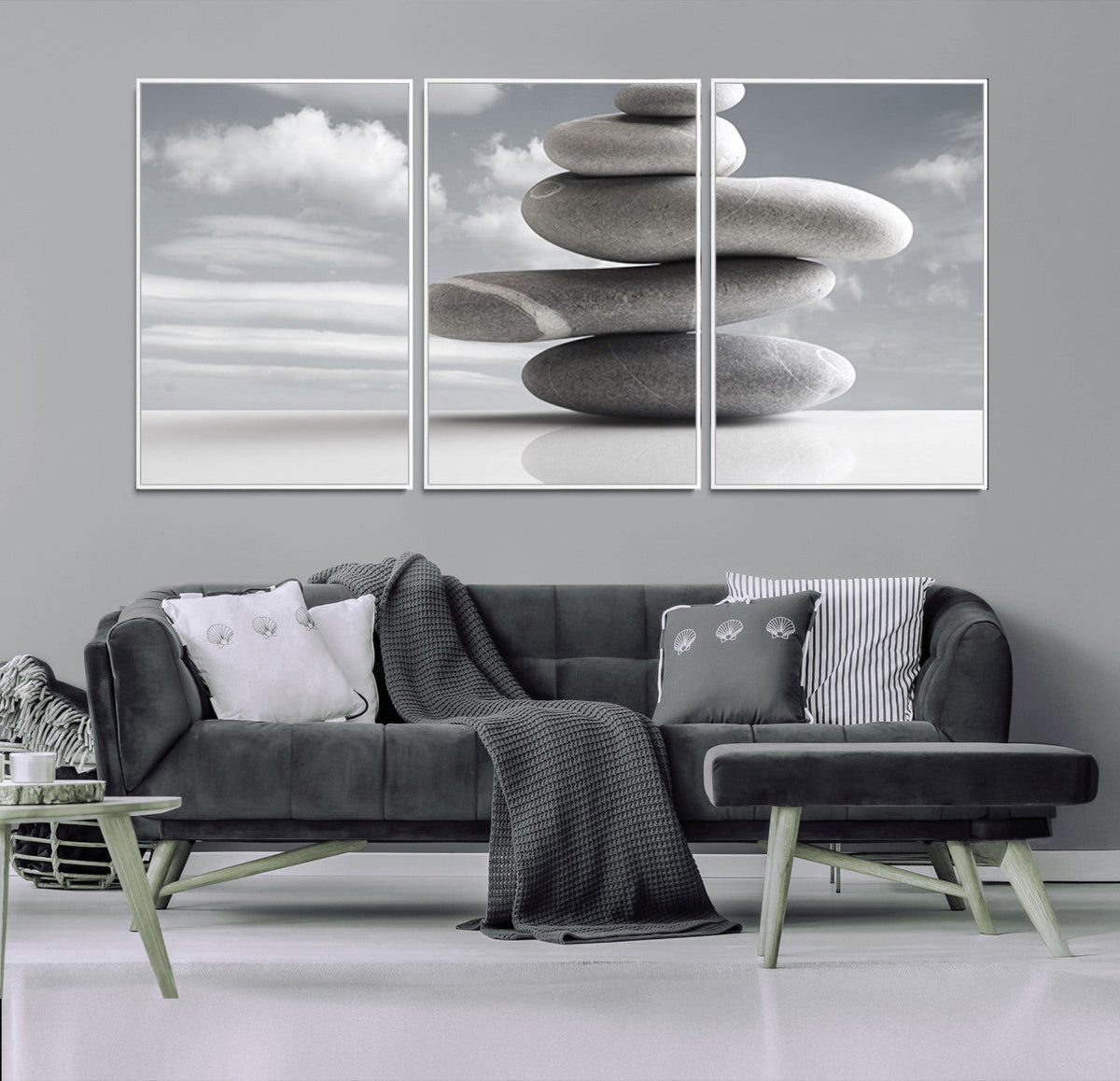 Still Life Black and White Zen Stones Wall Art Canvas,