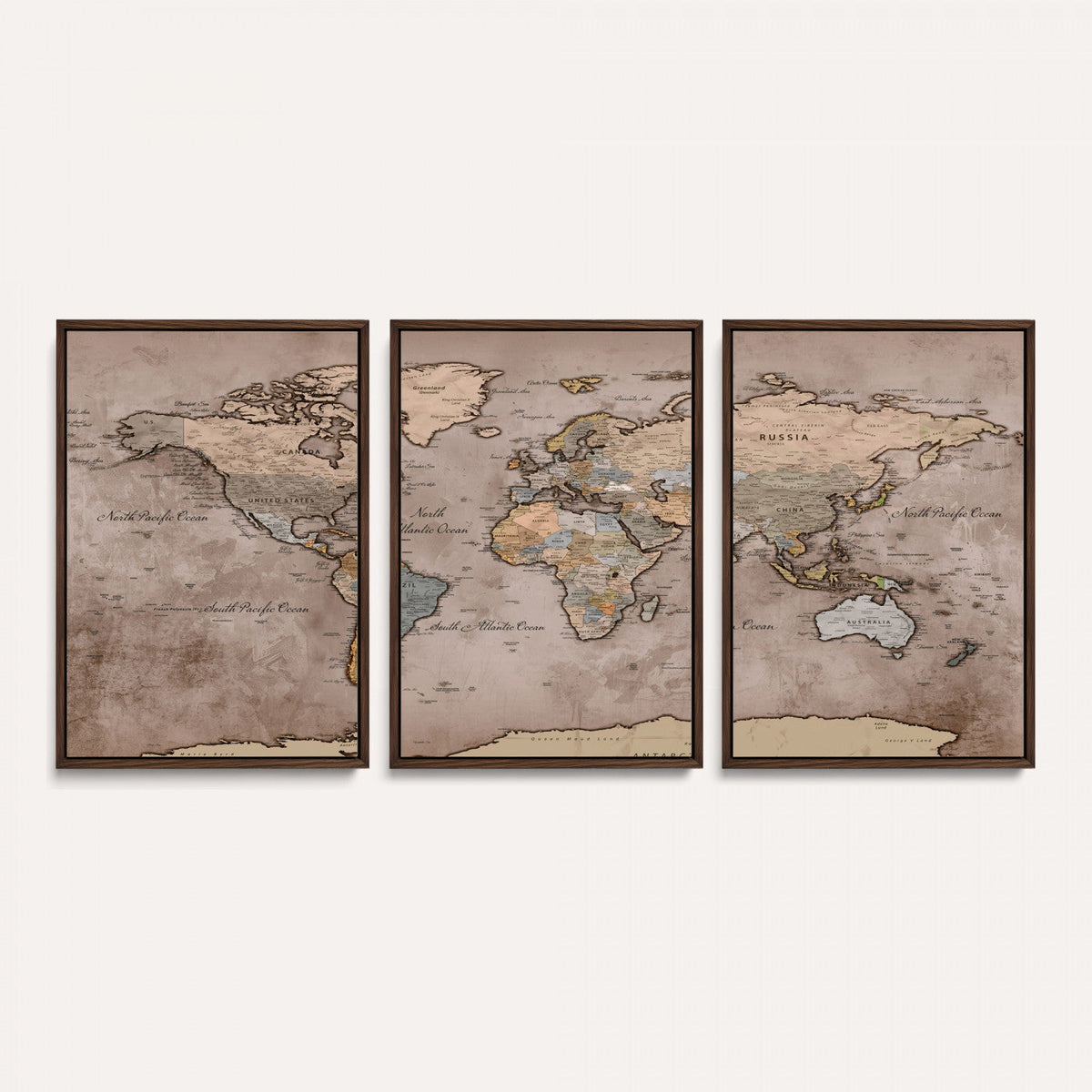 Grunge World Map Canvas Wall Art - Vintage Aged World Map