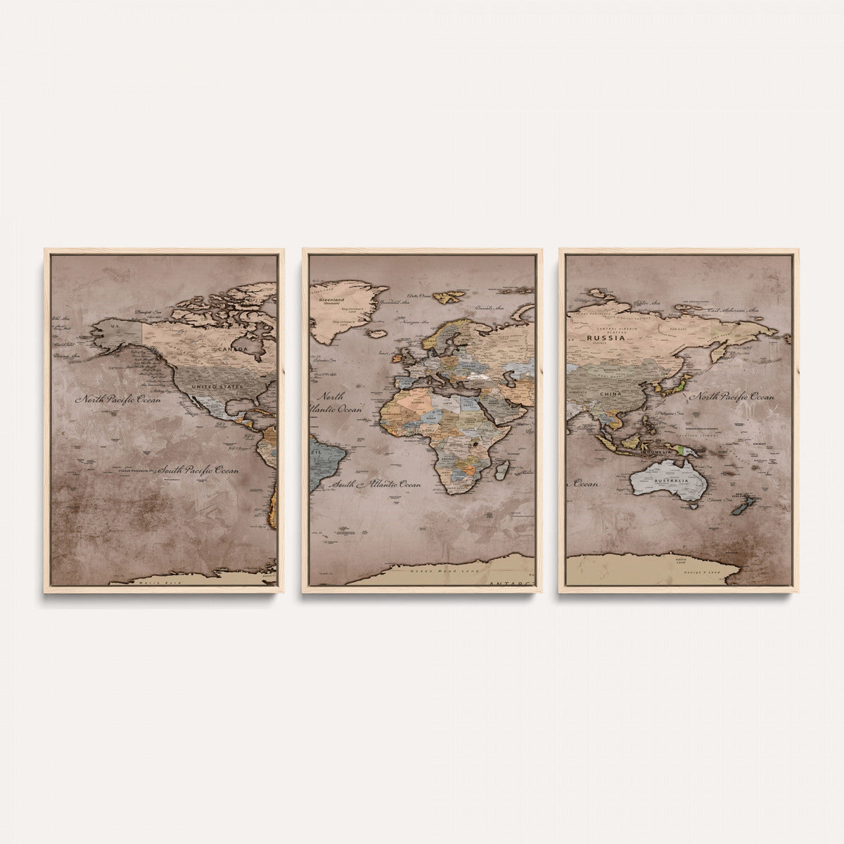 Grunge World Map Canvas Wall Art - Vintage Aged World Map
