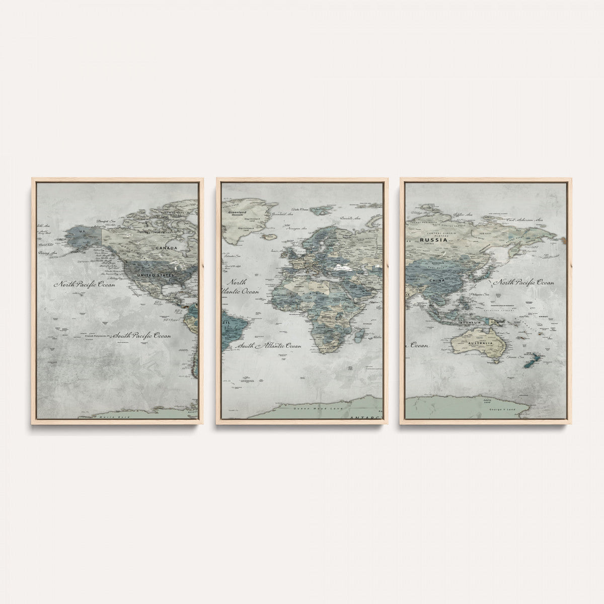 Neutral Vintage World Map Canvas Wall Art Print, Classic Map