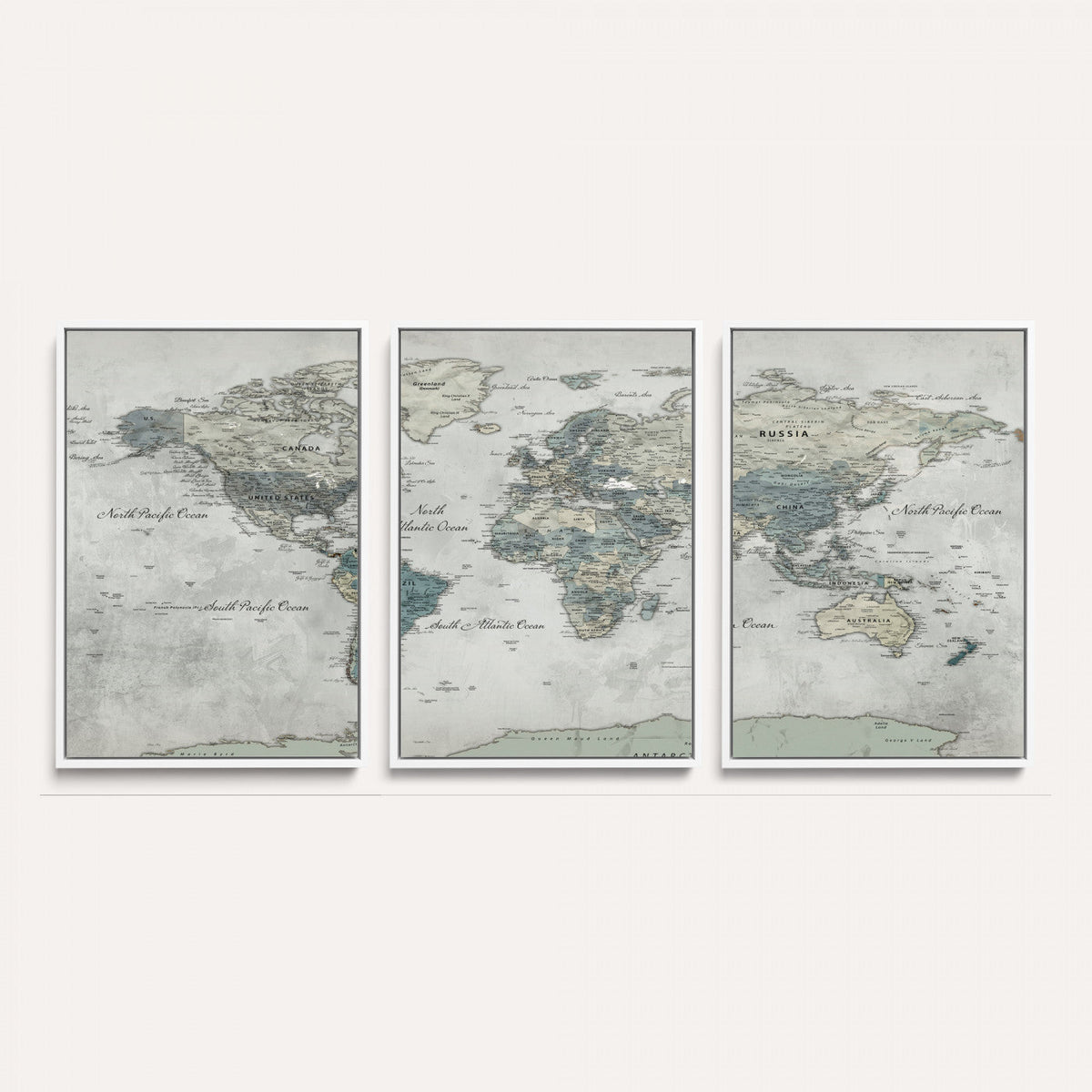 Neutral Vintage World Map Canvas Wall Art Print, Classic Map