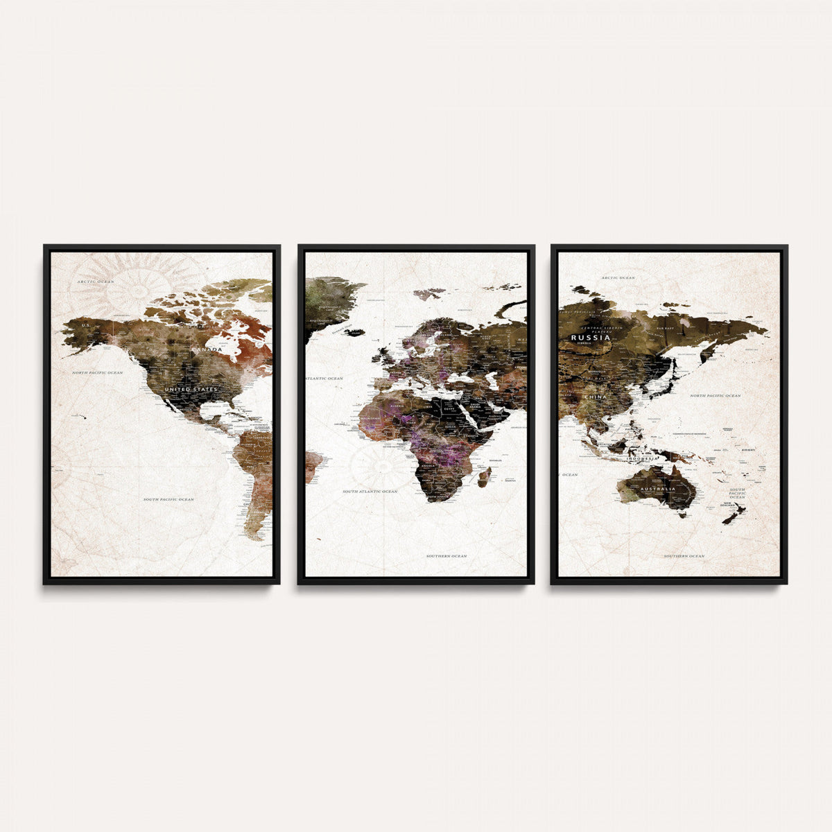 Watercolor World Map Print - Large Wall Art Canvas Print for