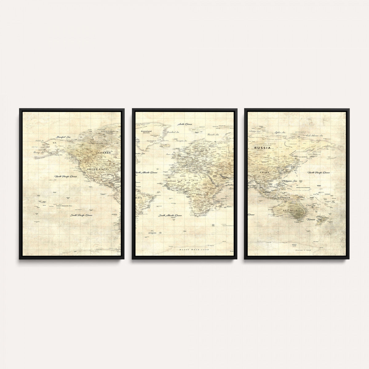 Colorful Watercolor World Map Canvas Wall Art – Framed