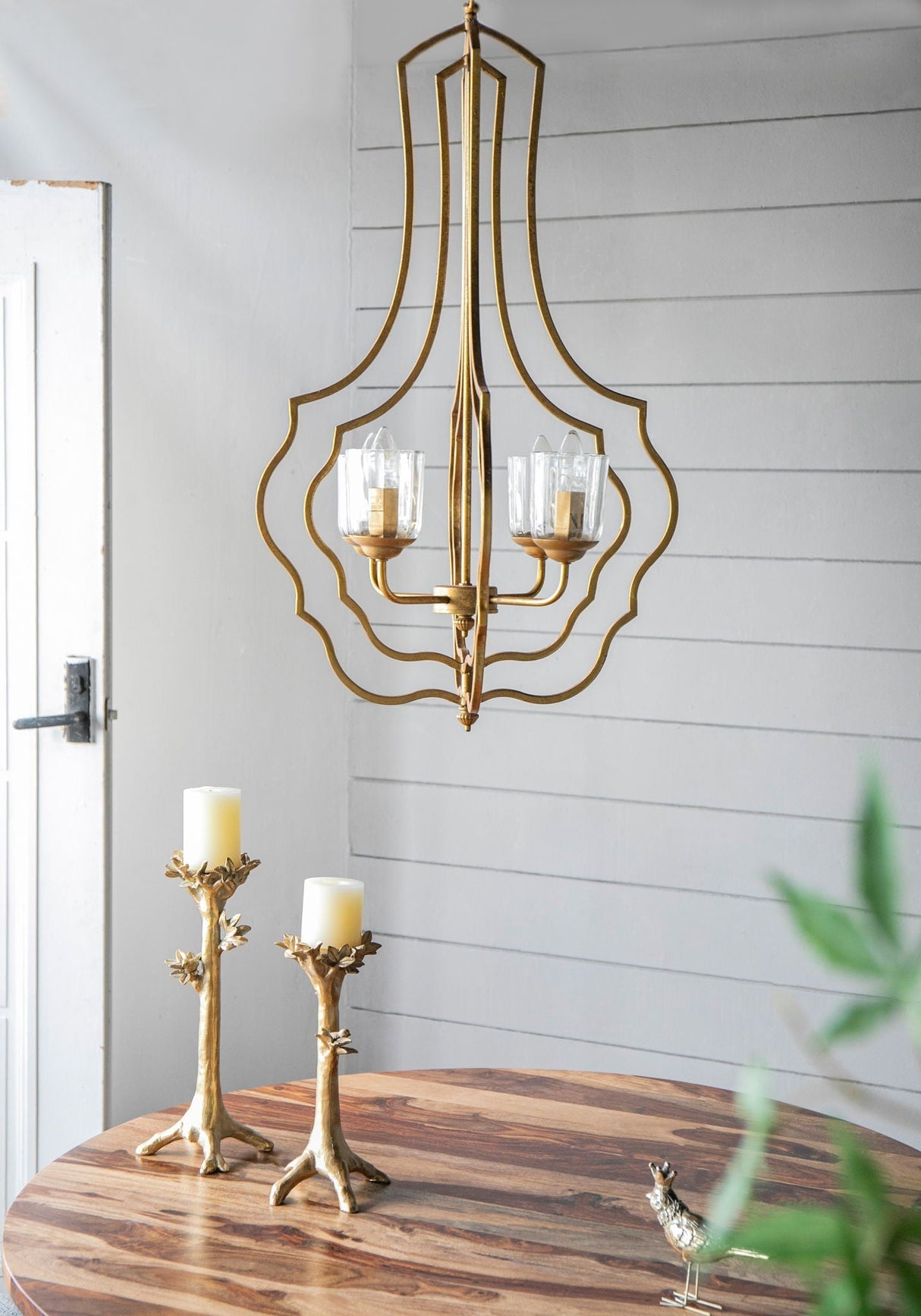 4 Light Metal Chandelier with Adjustable Chain - Gold