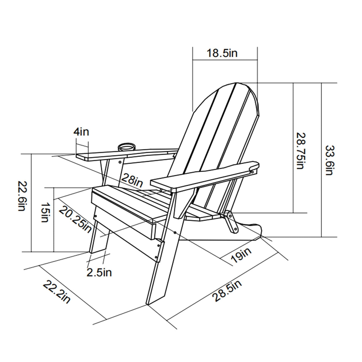 Folding Adirondack Chair with Dual Cup Holder - White Composite