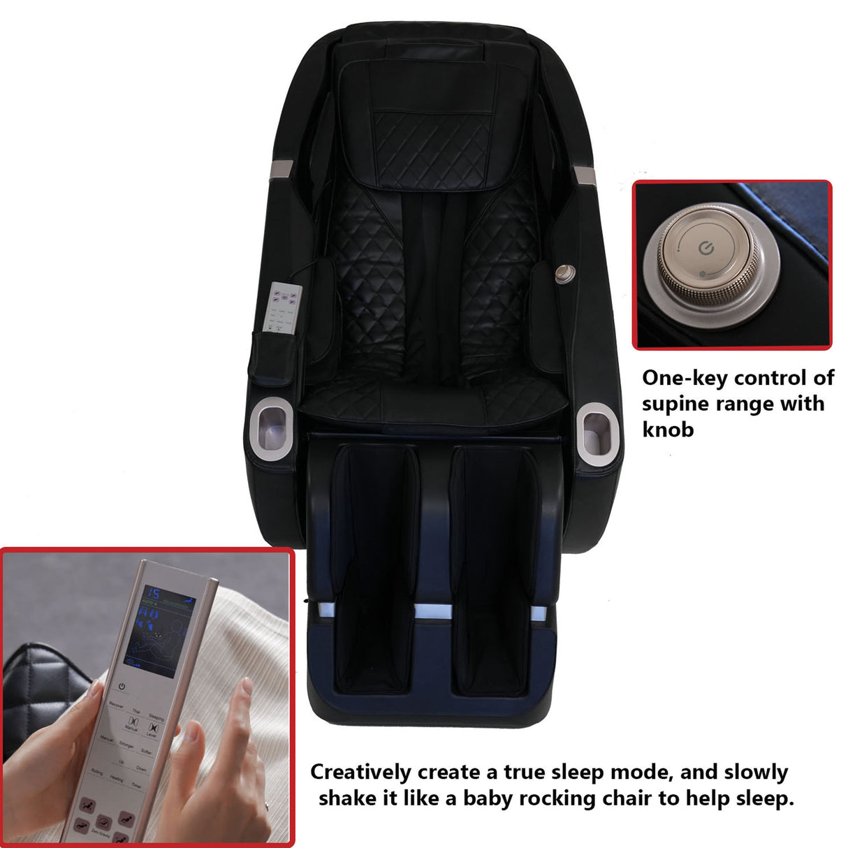 Space Saver Design Zero Gravity Multifunction Massage Chair with SL Type Pulley Guide, Durable Leather, 2D Motor, Black PU