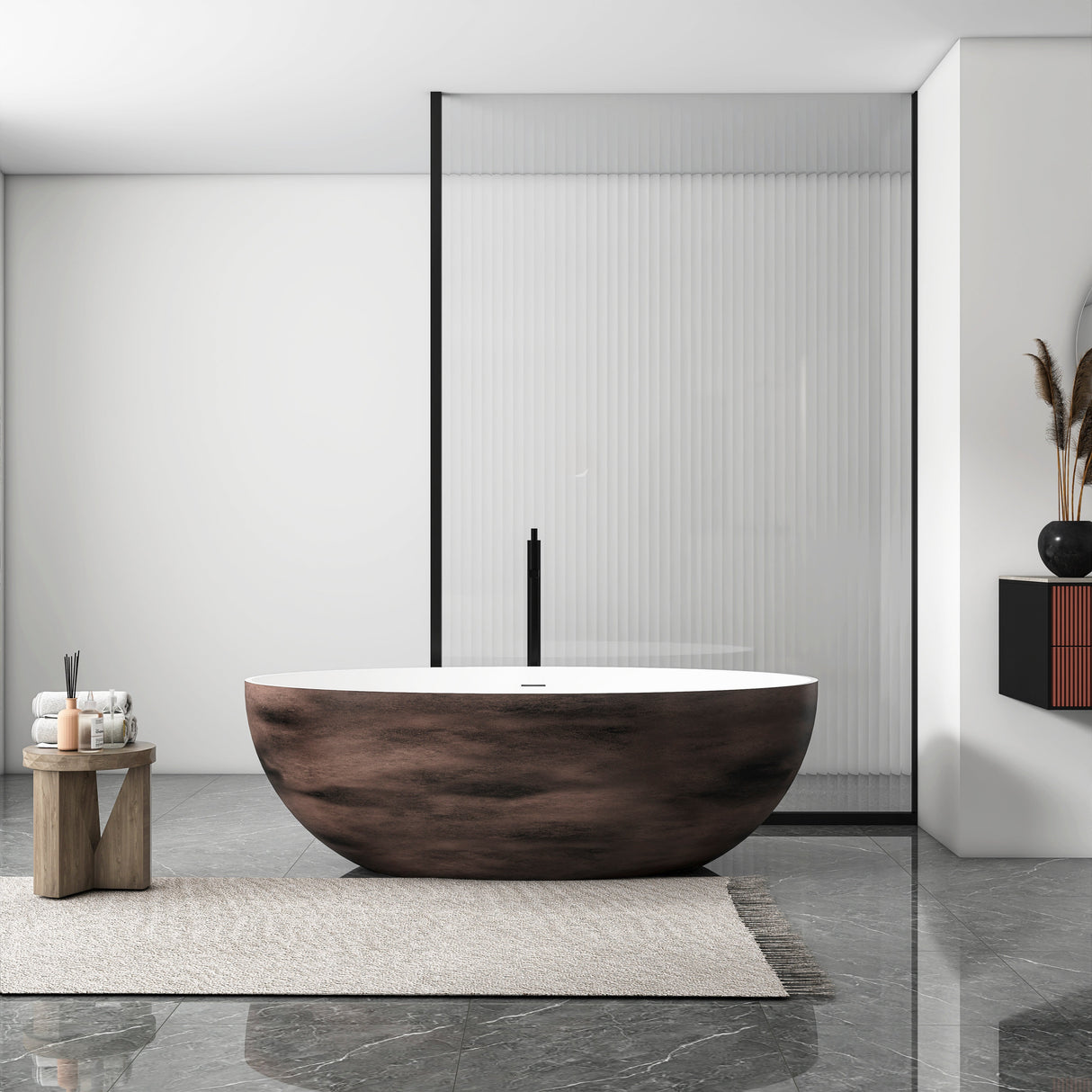 67 Inch Freestanding Solid Surface Soaking Bathtub
