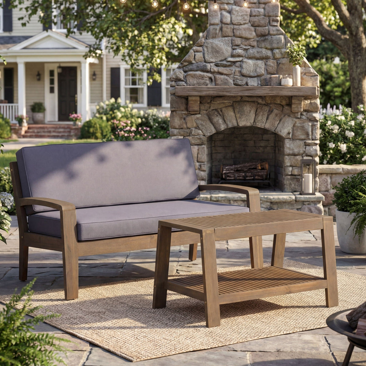 2 Piece Outdoor Conversation Set (Loveseat & Coffee Table With Water-Resistant Cushions)